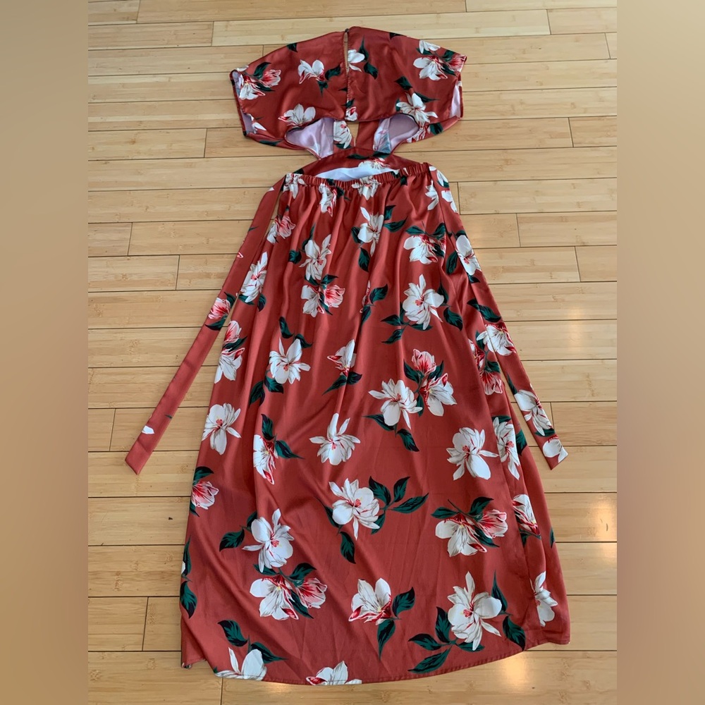dRA Los Angeles Dark Orange Floral Cutout Maxi Dress - Picture 13 of 13